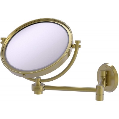 Allied Brass WM-6G 3X-SBR 8 Inch Wall Mounted Extending 3X Magnification with Groovy Accent Make-Up Mirror Satin Brass