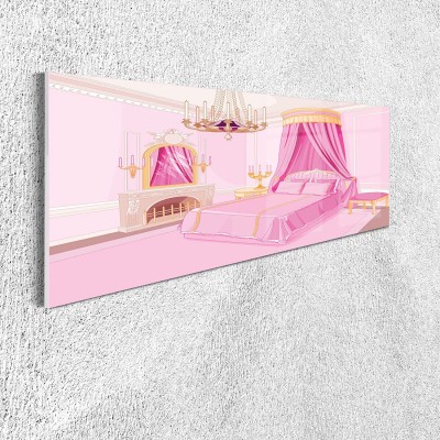 Ambesonne Cartoon Acrylic Glass Wall Art Interior of Magic Cartoon Bedroom Old Fashioned Ornament Pillow Mirror Print Panoramic Accent Decor Living Room Bedroom & Dorms 47" x 16" Pink Yellow
