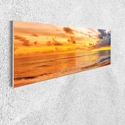 Ambesonne Landscape Acrylic Glass Wall Art Romantic Sunset Cloud Sky Calm Sea and Warm Summer Afternoon Panoramic Accent Decor Living Room Bedroom & Dorms 47" x 16" Amber Taupe Grey and Sepia