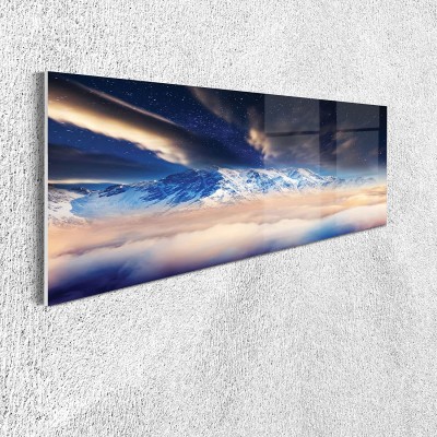 Ambesonne Space Acrylic Glass Wall Art Milky Way over Snowy Mountain Peaks High up Galaxy Vision with Dusk Clouds Panoramic Accent Decor Living Room Bedroom & Dorms 47" x 16" Blue White
