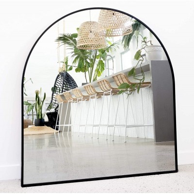Arched Mirror 33" x 31" Inches Black Frame Arch Mirror for Wall Decor Entryway Mirror Modern Oval Mirrors Perfect for Bathroom Bedroom Mantle Dresser Elegant Vanity Design