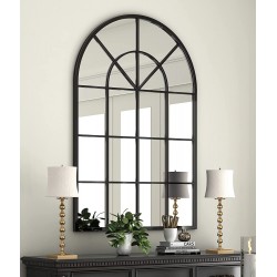 Arched Window Finished Metal Mirror 32×45.6" Wall Mirror Windowpane Decoration for Living Room Bedroom Bathroom
