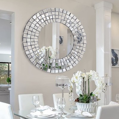Autdot Decorative Mirror for Wall 31.5'' Round Wall Mirror for Entryway Large Accent Mirror with Glass Frame for Living Room Fireplace