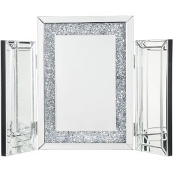 Benjara décor Tri Fold Mirror Panel Frame Accent Decor with Faux Diamond Silver