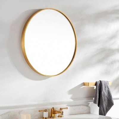 Bfg Latin 23.63" Modern Large Round Mirror Accent Mirror Round Wall Mirror Brushed Framed Round Metal Mirror Home Decor for Bathroom Living Rooms Entryways Gold.