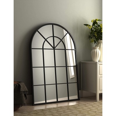 Black Arched Window Wall Mirrors Large Metal Frame 32X48 in Double Modern Vanity Bedroom Decorative Mirror Farmhouse Rustic Vintage Entryway Wall Mirror