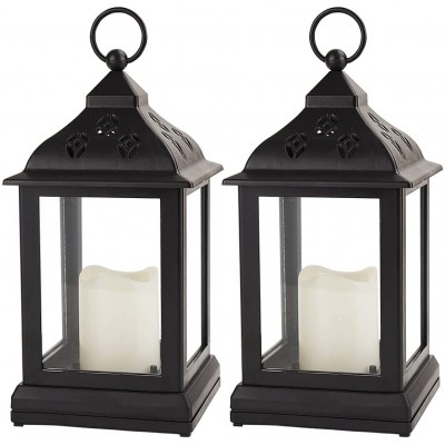 Bright Zeal 2-Pack 9.5" Vintage Decorative Candle Lantern with LED Flickering Flameless Candle Black 8hr Timer Batteries Included Indoor Hanging Lantern LED Decorative Lanterns Battery Powered