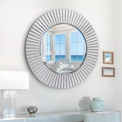 Chende 30'' Large Round Wall Mirror Decor Modern Decorative Mirror with Silver Frame Accent Mirror for Living Room Washroom Fireplace