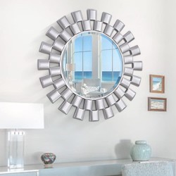 Chende 32'' Round Wall Mirrors Decorative Large Silver Mirror for Living Room Modern Accent Mirror Wall Decor for Foyer Bathroom Fireplace