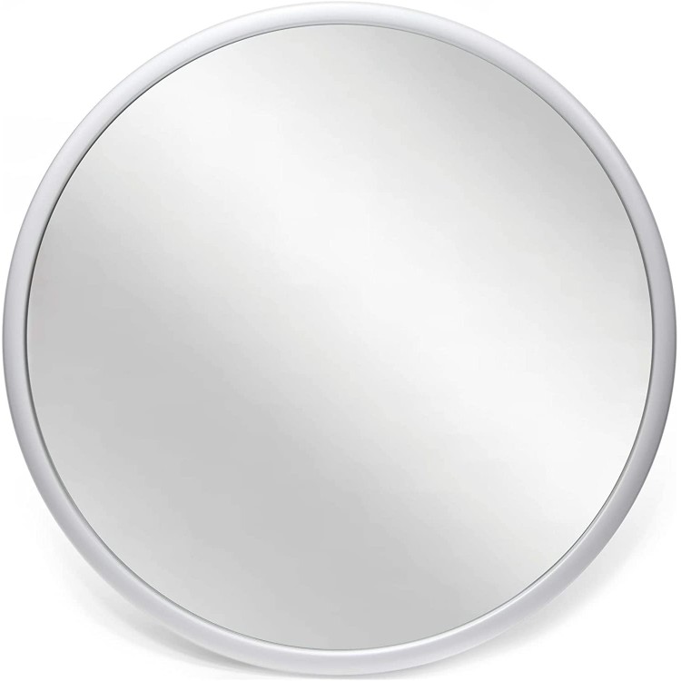 Clock by Room Argento 22 Inch Circular Wall Accent Mirror w Keyhole Hanging Mount and Simple Matte Silver Frame for Bathroom Bedroom & Living Room