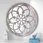 COGOOD Round Mirror Wall Decor 32'' Farmhouse Decorative Accent Mirrors,Barn Wood Framed Wall-Mounted Mirrors for Foyer Living Room Bedroom