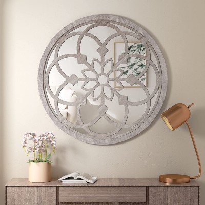 COGOOD Round Mirror Wall Decor 32'' Farmhouse Decorative Accent Mirrors,Barn Wood Framed Wall-Mounted Mirrors for Foyer Living Room Bedroom