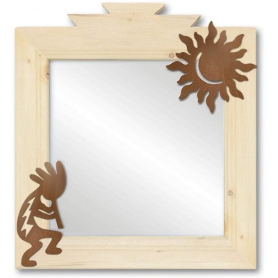 Cold Nose Creations 17in Wood Wall Mirror with Kokopelli Sun Rustic Accents Southwest Decor Made in USA Natural