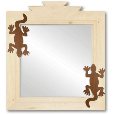 Cold Nose Creations 17in Wooden Wall Mirror with Twin Lizards Rustic Accents Southwest Decor Made in USA Natural