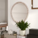 COZAYH Distressed Wood Frame Accent Mirror Rustic Farmhouse Style Decorative Wall Mirror Round