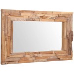 Decorative Mirror Teak 35.4x23.6 Rectangular Rustic Decor Accents for The Bathroom Living Room Bedroom Office and Hallway Rectangular Wall Mirror