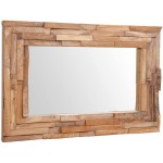 Decorative Mirror Teak 35.4x23.6 Rectangular Rustic Decor Accents for The Bathroom Living Room Bedroom Office and Hallway Rectangular Wall Mirror