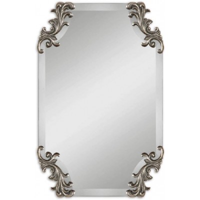 Diva At Home 29" Silver Accent Antique Style Rectangular Frameless Burnished Beveled Wall Mirror