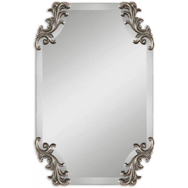 Diva At Home 29 Silver Accent Antique Style Rectangular Frameless Burnished Beveled Wall Mirror