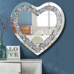 DMDFIRST Crystal Crush Diamond Heart Shaped Silver Mirror for Wall Decoration 24x24x1 inch Wall Hang Frameless Mirror Acrylic Diamond Décor.