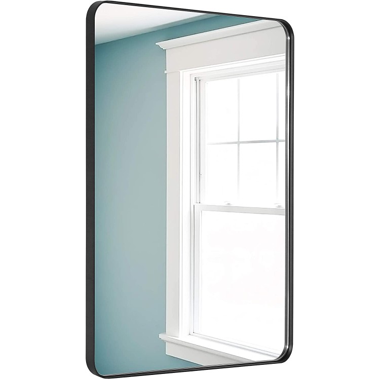 DOHEEM Wall Mirror for Bathroom Rounded Corner Mirror Black Metal Frame 22 X 30 Hangs Horizontal Or Vertical