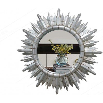Du hui European Sun Round Mirror for Wall Wall Mounted Waterproof Circle Vanity Mirror for Entryways Washroom Home Modern Wall Art Decorative Accent Mirrors Color : Silver