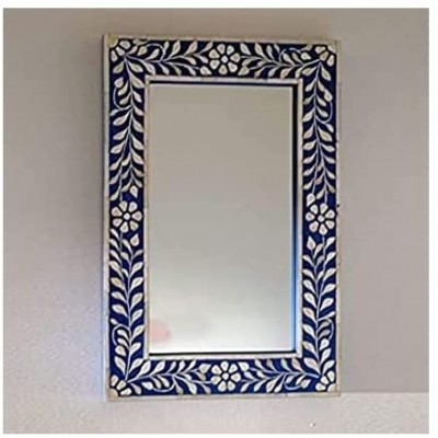 fairdeal Vintage Wall Decorative Mirror Frame | Handmade Beautiful Antique Rustic Bone Inlay Floral Frame | Blue Wooden Inlay Furniture for Home Decor Purpose | Ashley Furniture