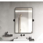 FOMAYKO 22 x 30 inch Farmhouse Large Black Metal Framed Pivot Rectangle Bathroom Mirror Rounded Rectangluar Vanity Mirrors for Wall