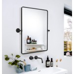 FOMAYKO 22 x 30 inch Farmhouse Large Black Metal Framed Pivot Rectangle Bathroom Mirror Rounded Rectangluar Vanity Mirrors for Wall