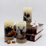GenSwin Battery Operated Flameless Led Candles Flickering with Hemp Rope and 6H Timer Real Wax Pillar Candles Warm Light with Deer Moose Bear Decals Decor Christmas HomePack of 3 D3 x H6