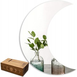 Gibbous Nimbus Crescent Moon Mirror with Moon Phase Wooden Base Real Glass Mirror Wall Decor Chic Boho Home Decor Witchy Decor Apartment Crystal Nursery Decorative Mirror