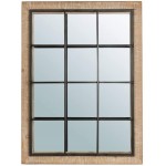 Glitzhome 31.5 x 23.6 Rustic Wooden Window Frame Wall Mirror Metal Windowpane Wall Mirror for Wall Décor