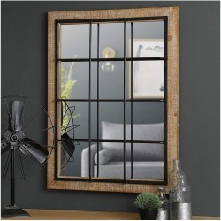 Glitzhome 31.5" x 23.6" Rustic Wooden Window Frame Wall Mirror Metal Windowpane Wall Mirror for Wall Décor