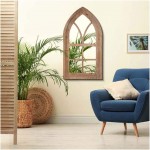 glitzhome Gothic Style Arched Windowpane Wall Mirror Window Frame 40 H Brown