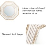 Glitzhome Rustic Farmhouse Mirror 29 Distressed White Wooden Vintage Metal Frame Wall Mirror Octagonal Bathroom Hanging Makeup Mirror Accent Brown Mirrors for Living Room Bedroom Pub Entryway Decor