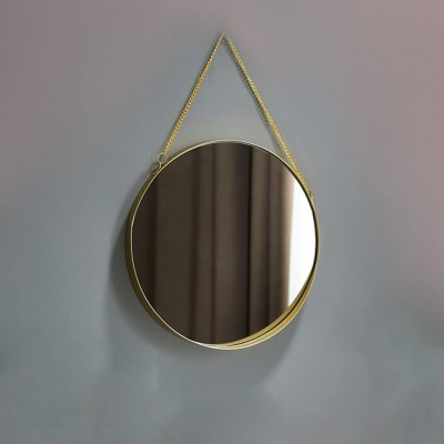 GMAGXQ Decorative Round Wall Mirror,Hanging Wall Circle Mirror Decor,Gold Geometric Mirror with Chain,Hanging Circle Mirror Wall Decor,Accent Rope Hanging Mirror,Bathroom Round Silver Mirror