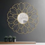 Gold Mirrors for Wall 35 Metal Wall Accent Mirror Home Décor Wall Hanging Mirror Iron Wall Art Decorative for Living Room Bedroom Entryway Bathroom