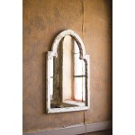 Gothic Arch 35.5 Inch Mirror Farmhouse Distressed White Wood Frame Gold Accent
