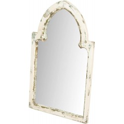 Gothic Arch 35.5 Inch Mirror Farmhouse Distressed White Wood Frame Gold Accent