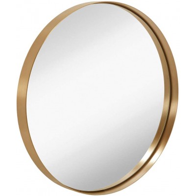 Hamilton Hills 24" Gold Circle Deep Set Metal Round Frame Mirror Contemporary Gold Wall Mirror | Glass Panel Gold Framed Rounded Circle 24" Round