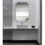 Hamilton Hills Large Beveled Scalloped Edge Rectangular Wall Mirror | 1 inch Bevel Curved Corners Rectangle for Vanity Bedroom or Bathroom Hangs Horizontal & Vertical Frameless 24 x 36