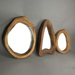 Hand Carved Natural Finish Acacia Wood Framed Decorative Wall Mirror Home Decor