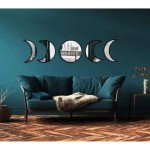 Hciszl 5pcs Set Scandinavian Moon Phase Mirror Wall Decor for Home Living Room Bedroom Wooden Frame Decorative Acrylic Mirrors Bohemian Wall Decoration No Need to Punch