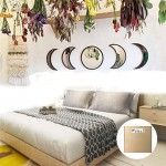 Hciszl 5pcs Set Scandinavian Moon Phase Mirror Wall Decor for Home Living Room Bedroom Wooden Frame Decorative Acrylic Mirrors Bohemian Wall Decoration No Need to Punch