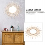 HEMOTON Wood Geometric Mirror Handmade Wicker Woven Wall Mounted Makeup Accent Mirror Hanging Collection Flower Sun Shaped Mirror for Home Bedroom Style 1