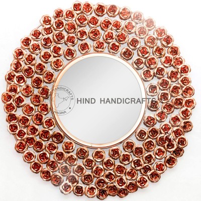 Hind Handicrafts Rose 24" Round Wall Mirror Large Round Mirror Rustic Accent Mirror for Bathroom Entry Dining Room & Living Room. Metal Brown Round Mirror for Wall 24" Round Gold