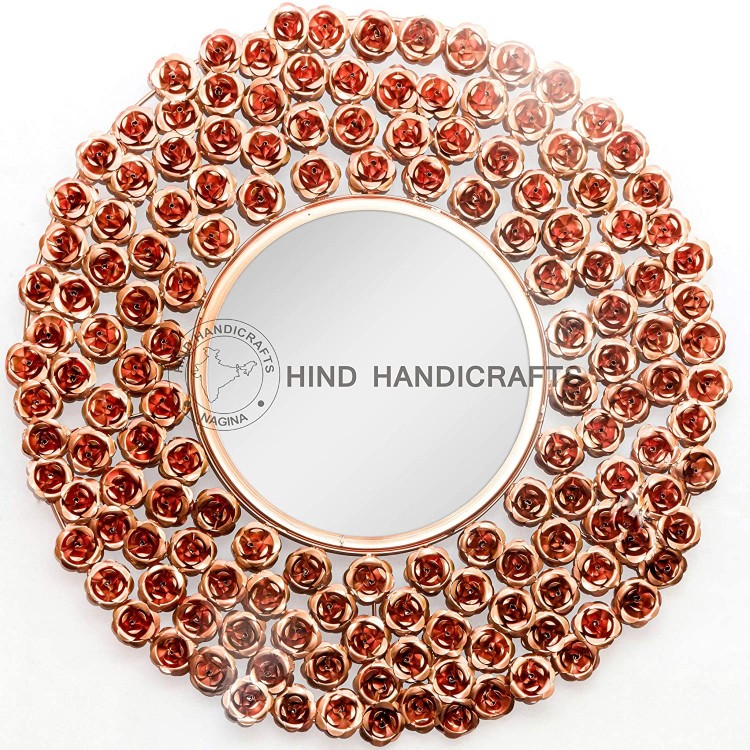 Hind Handicrafts Rose 24 Round Wall Mirror Large Round Mirror Rustic Accent Mirror for Bathroom Entry Dining Room & Living Room. Metal Brown Round Mirror for Wall 24 Round Gold