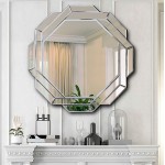 Hlartdecor Helicoid Frameless Beveled Wall Decor Mirror.Hexagon Silver Polished Mirror for Wall Decorating31.5X31.5inches.HFY Hexagon Decorative Mirror.
