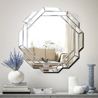 Hlartdecor Helicoid Frameless Beveled Wall Decor Mirror.Hexagon Silver Polished Mirror for Wall Decorating31.5X31.5inches.HFY Hexagon Decorative Mirror.