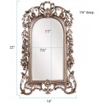 Howard Elliott Sherwood Hanging Accent Wall Mirror Ornate Arched Antique Silver Resin Frame Arch Shape Mirror for Home Living Room Entryway 14 x 22 Inch